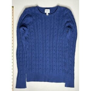 St Johns Bay Women's Blue Cable Knit Crewneck Pullover Sweater Size MT